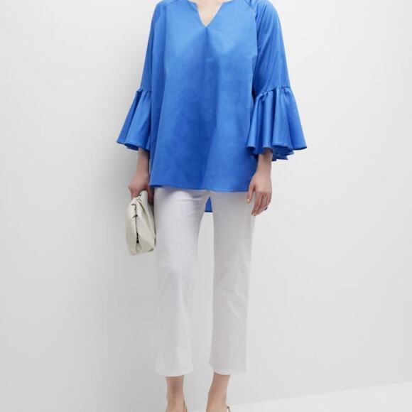 NWT Harshnan Zenaida Blue Ruffled Blouse with 3/4 Sleeves, L - Picture 2 of 6